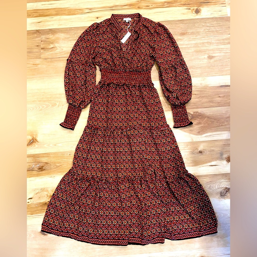 Max Studio Women's Smocked Long Sleeve Midi Dress